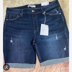 KanCan Dark Blue Distressed Women Shorts